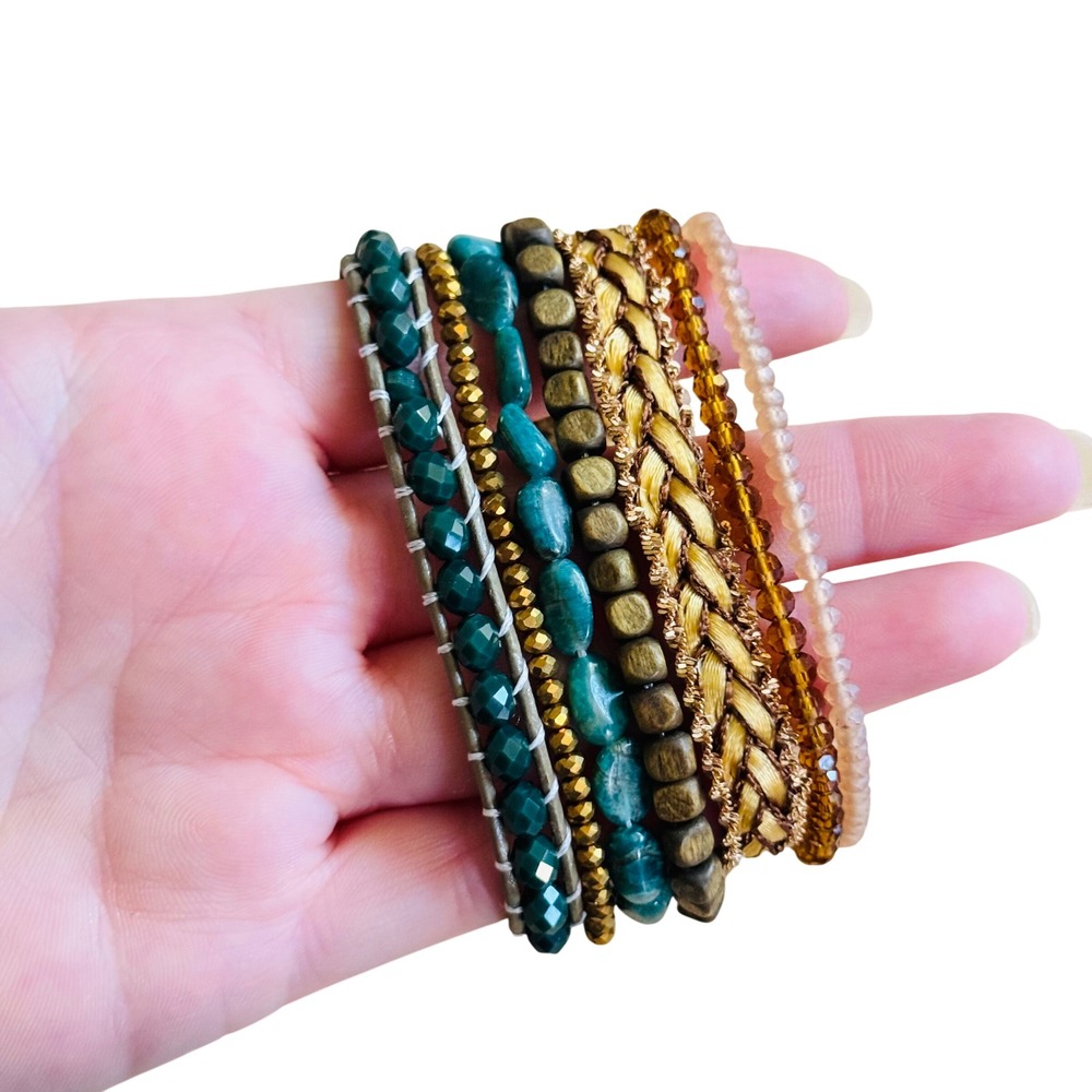 Victoria Emerson Multi BRACELET Crystal Quartz Beads Statement Blue BOHO Chunky